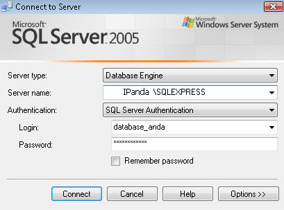 SQL Web Admin, cara untuk login menggunakan micorsoft SQL Management Studio Express